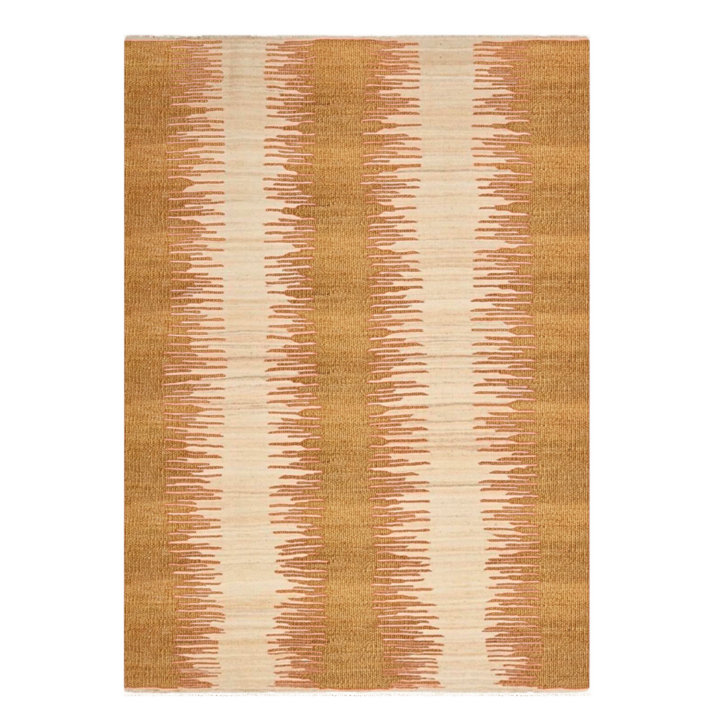 beige and ochre handwoven Afghan wool rug