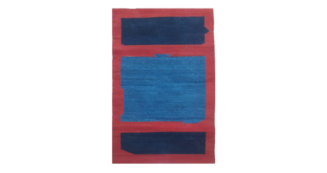 Red and navy handwoven Afghan wool rug