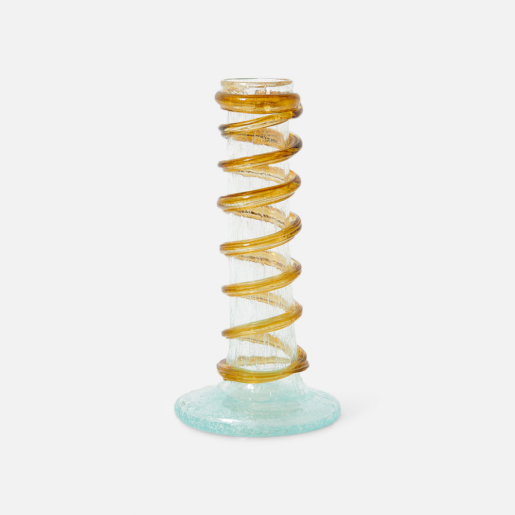 Swirling Candlestick - Aqua & Gold - Set of 2