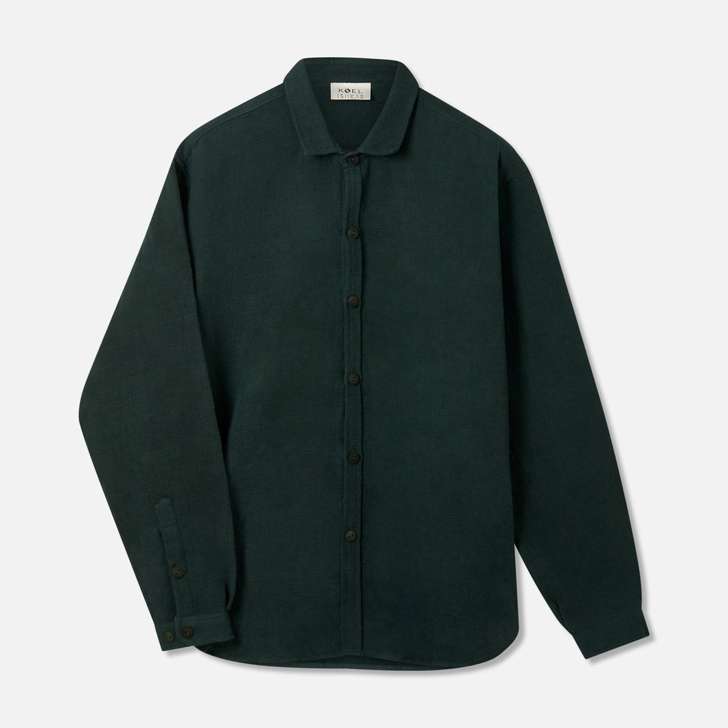 Dark Green Thick Cotton Shirt - ISHKAR