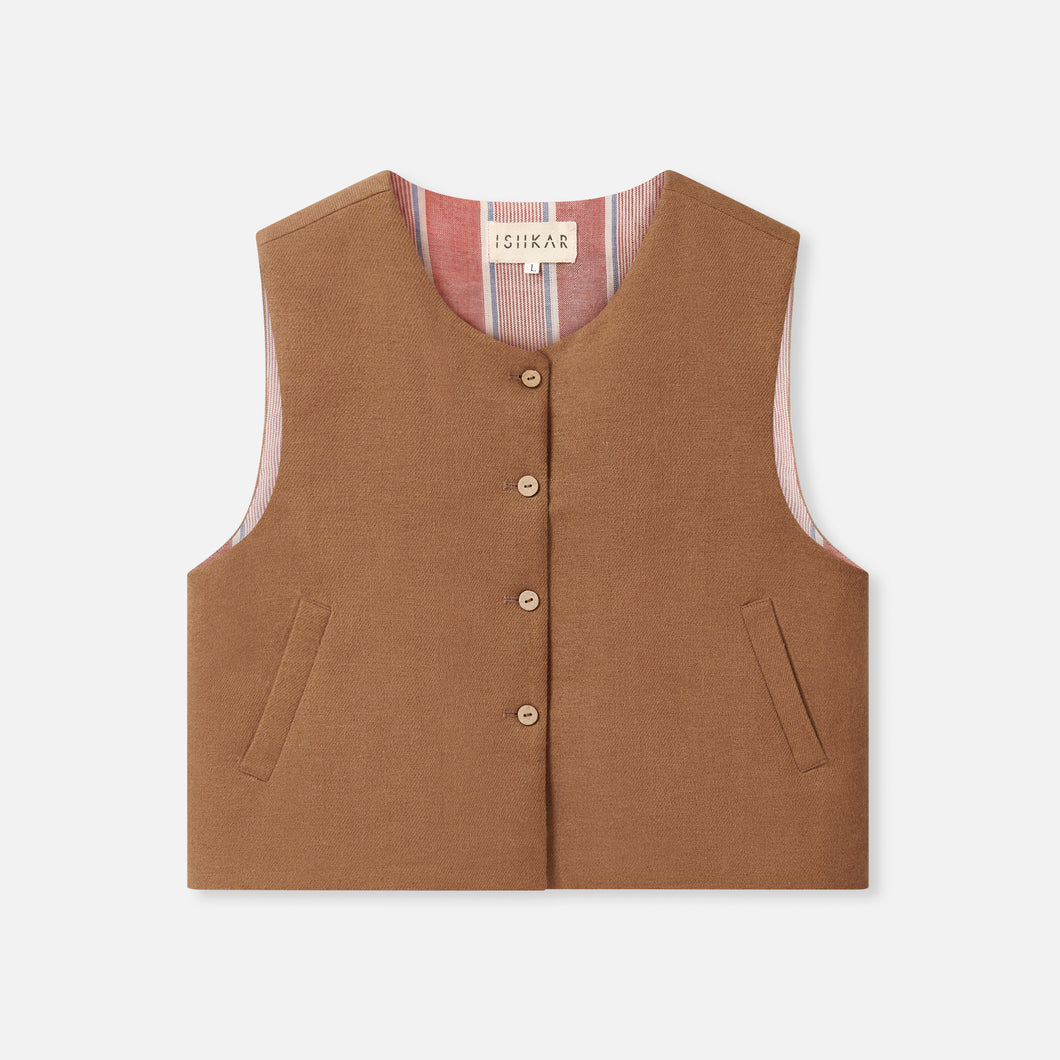 Cropped Almond Wool Waistcoat