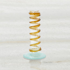 Swirling Candlestick - Aqua & Gold - Set of 2