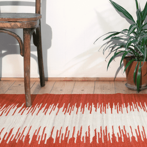 red and creme striped handwoven afghan wool rug 