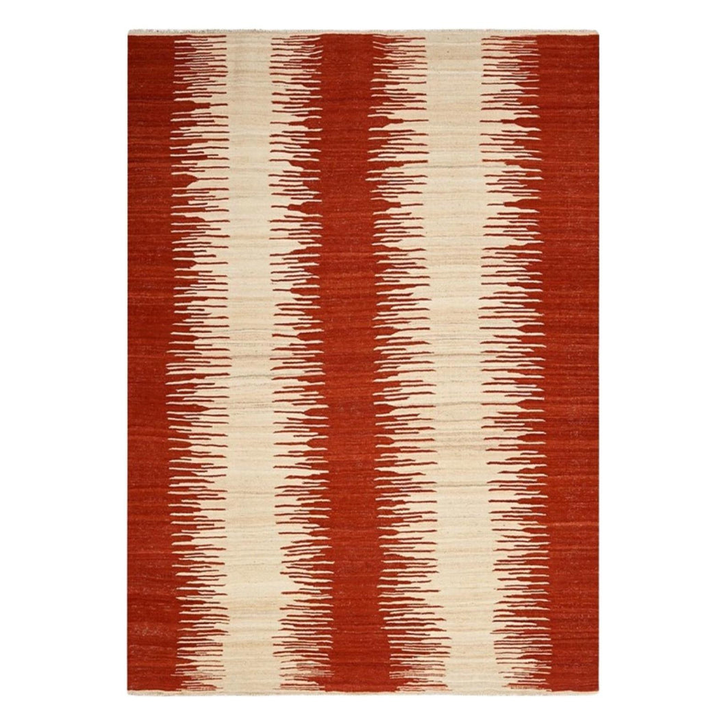 red and creme striped handwoven Afghan wool rug