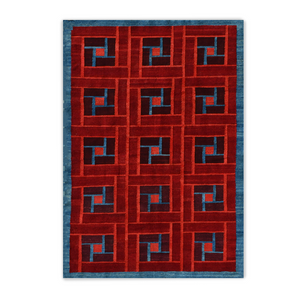 red and blue handwoven Afghan wool rug