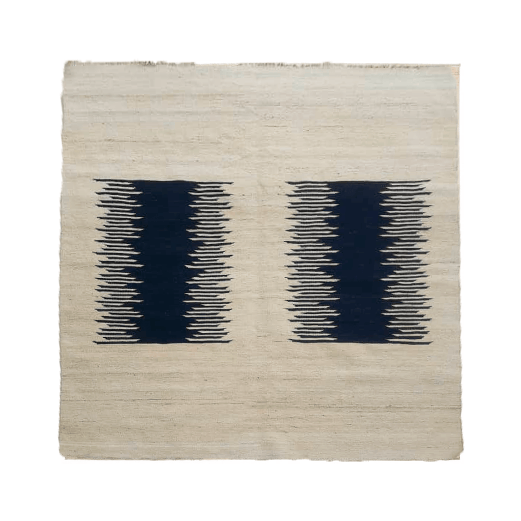 beige and navy waves handwoven Afghan wool rug