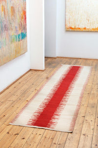 creme and red striped handwoven Afghan wool runner lifestyle